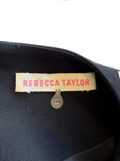 Rebecca Taylor Black and Beige Cap Sleeve Dress with Studded Neckline